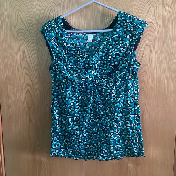 Merona | blue/teal dot sleeveless v neck blouse | size L - Picture 3 of 7